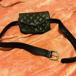 Chain small leather purse, quilted leather belt bag, chic travel belt black, cha